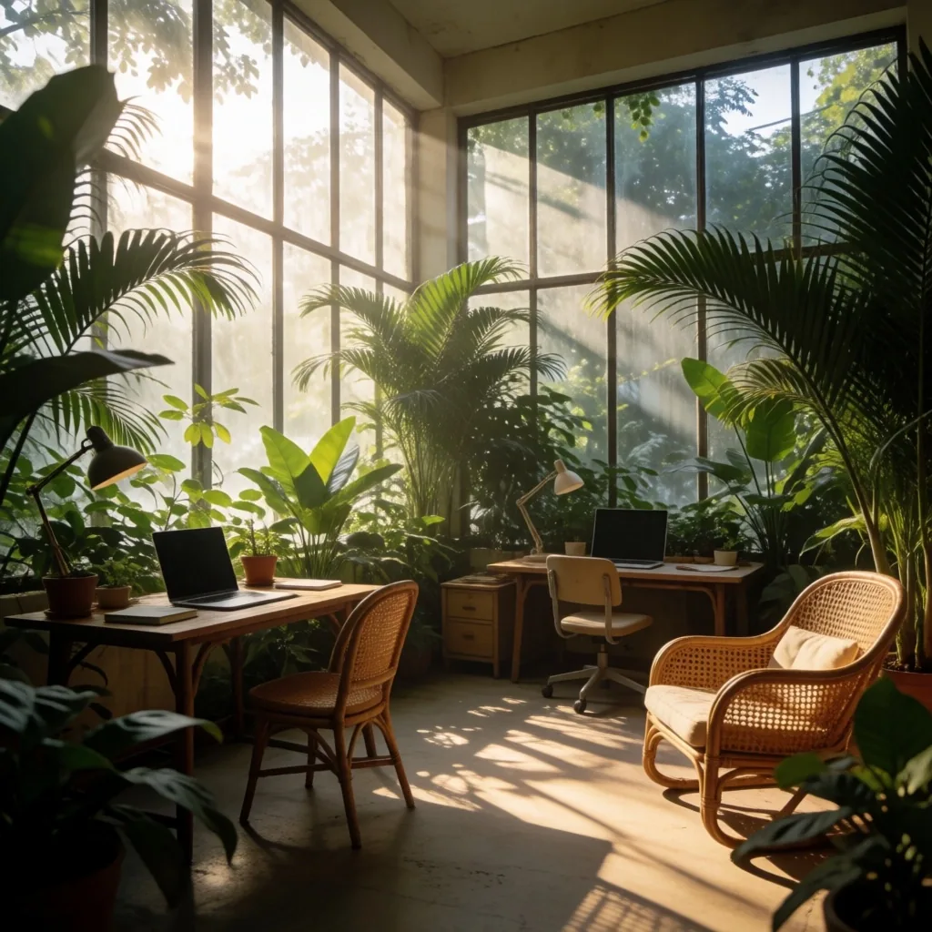PrimaVita conservatory workspace in Jakarta with morning light