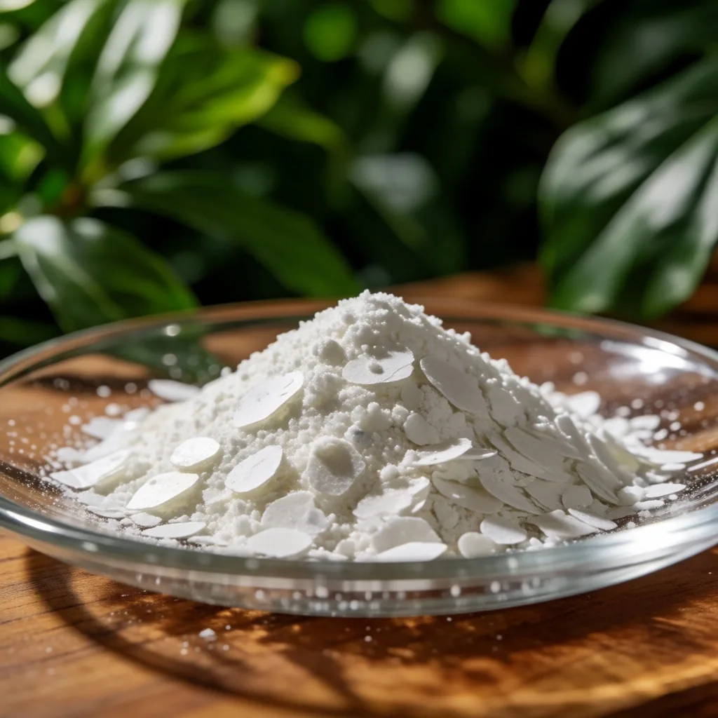 Magnesium powder in an apothecary jar on a bamboo mat