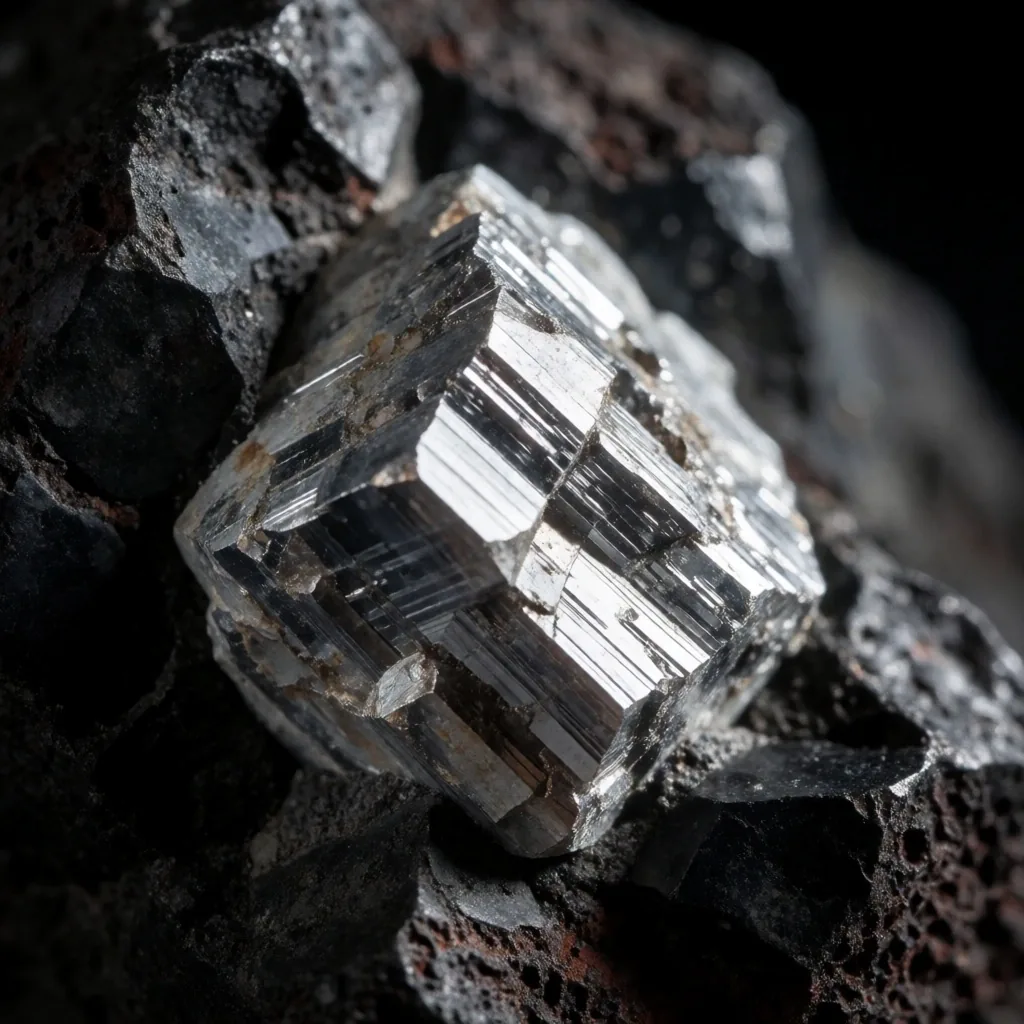 Raw zinc mineral in dark stone